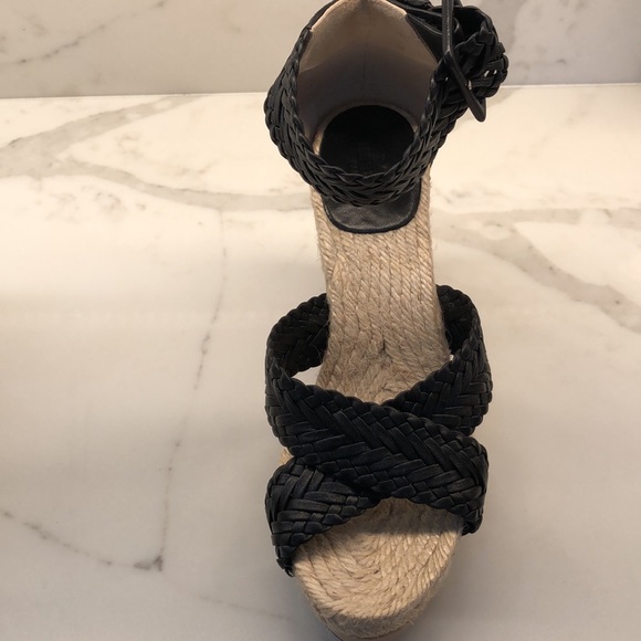Hermes Black Leather Braided Espadrille Wedges - Picture 10 of 11